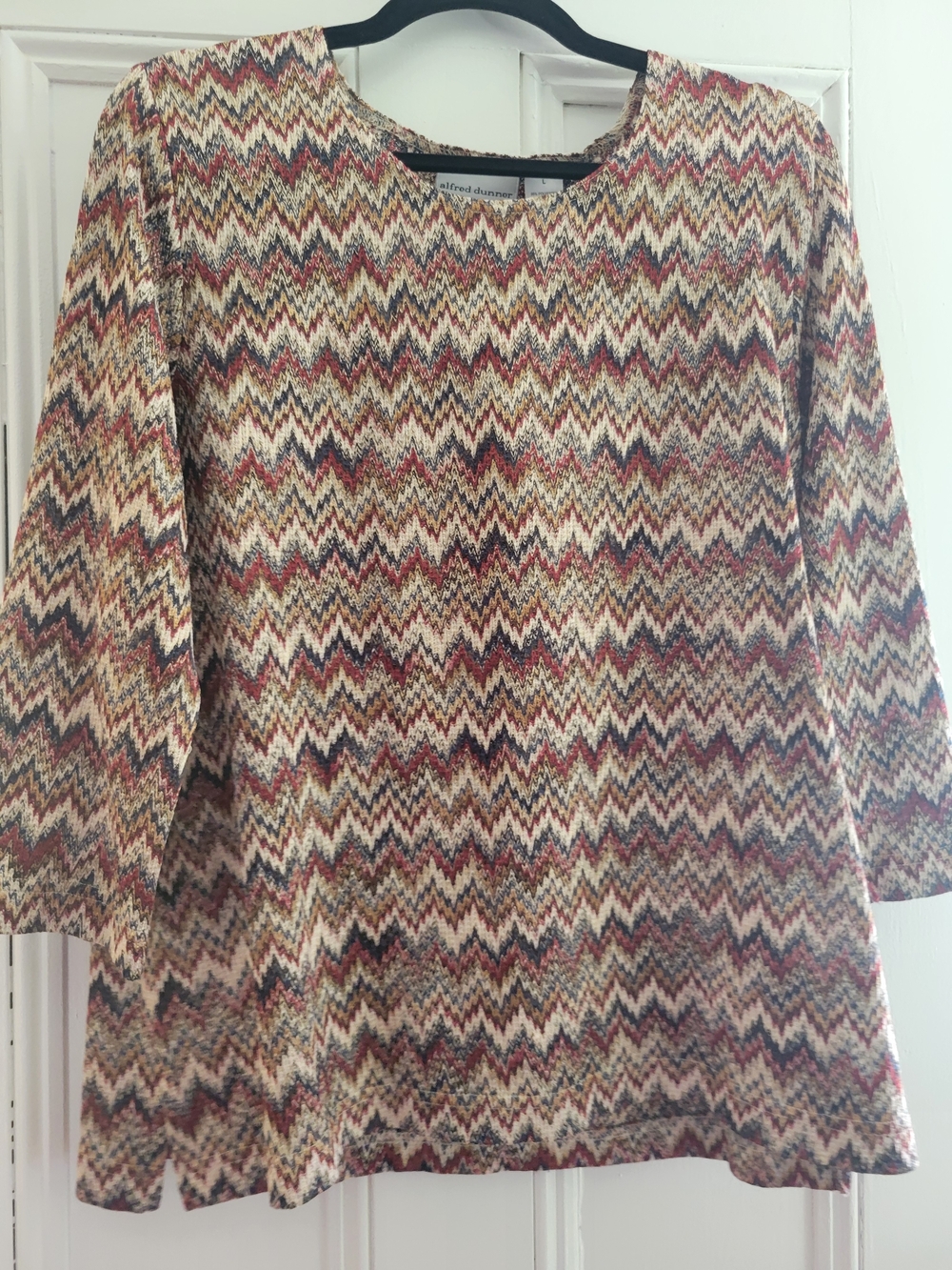 Alfred Dunner Zigzag Knit Tunic Top - Cream, Rust, Olive, Black